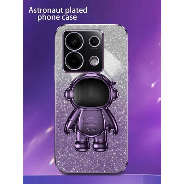 Shiny Glitter Astronaut Bracket Plating Phone Holder Case for Xiaomi Redmi Note 13 Pro Plus 4G 5G Soft Cover