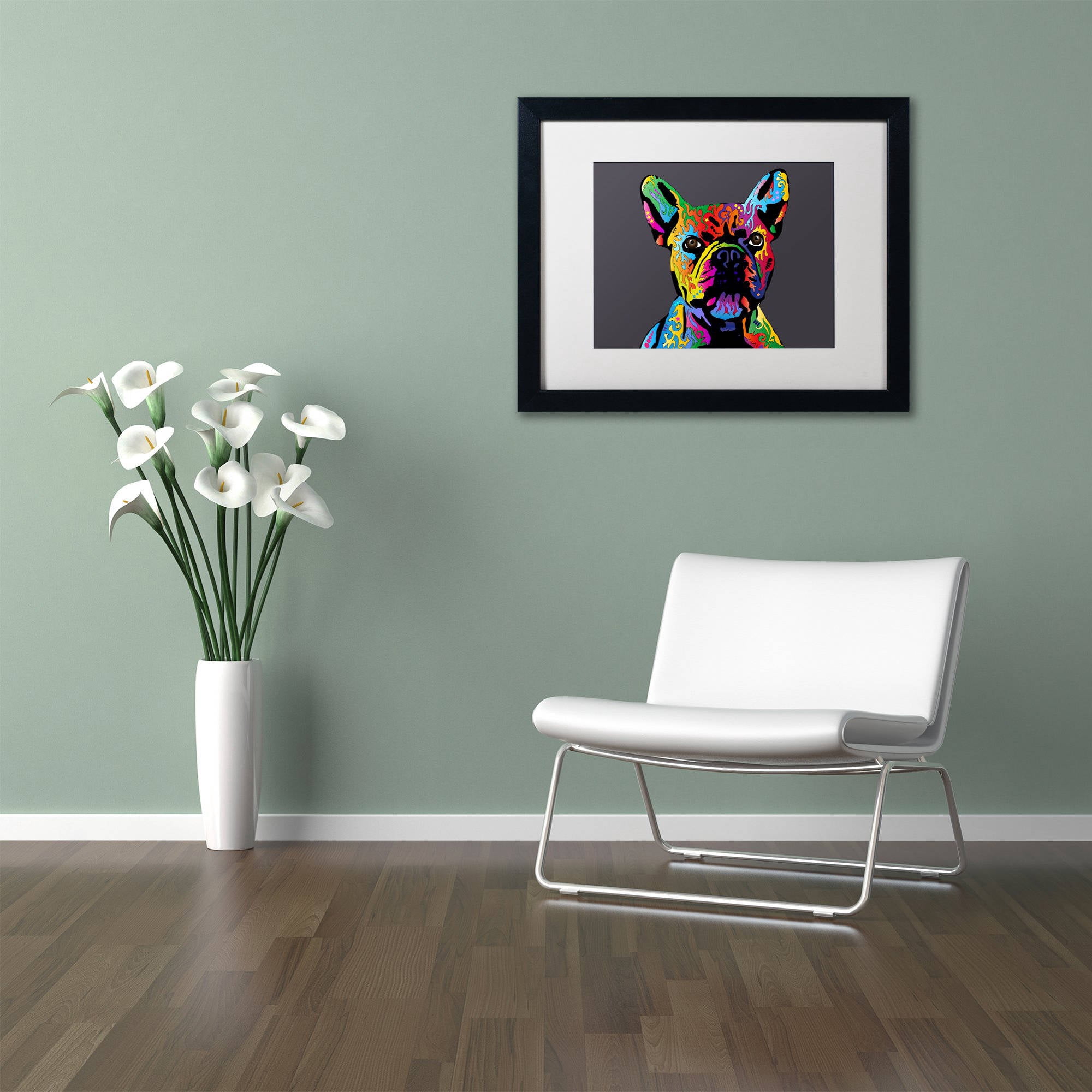 Trademark Fine Art "French Bulldog Grey" Canvas Art by Michael Tompsett, White Matte, Black Frame