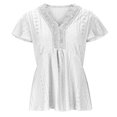 thumbnail image 6 of Fartey Womens Lace V Neck T Shirts Lightweight Breathable Eyelet Tunic Tops Loose Flowy Flounce Short Sleeve Summer Solid Color Casual Blouse White S-XL, 6 of 9
