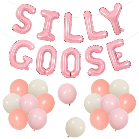 Kreatwow Goose Birthday Decorations Silly Goose Foil Balloon Banner Goose Theme Pink and White Latex Balloons Farm Animal Birthday Decorations for Girls Duck Birthday Funny Goose Party Supplies