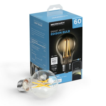 Merkury Innovations A19 WiFi LED Smart Bulb 60W Glass Vintage Edison