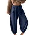thumbnail image 3 of QATAINLAV Summer Pants for Women Drawstring Elastic High Waist Lartern Pants Baggy Cinch Bottom Lounge Tousers Hippie Clothes Navy S, 3 of 7