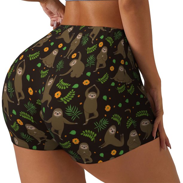 Fotbe Sloth Doing Yoga Shorts Sin Costuras – Shorts Deportivos de Cintura Alta para Mujer, Elásticos para Gimnasio, Yoga, Running o Ciclismo-Medium