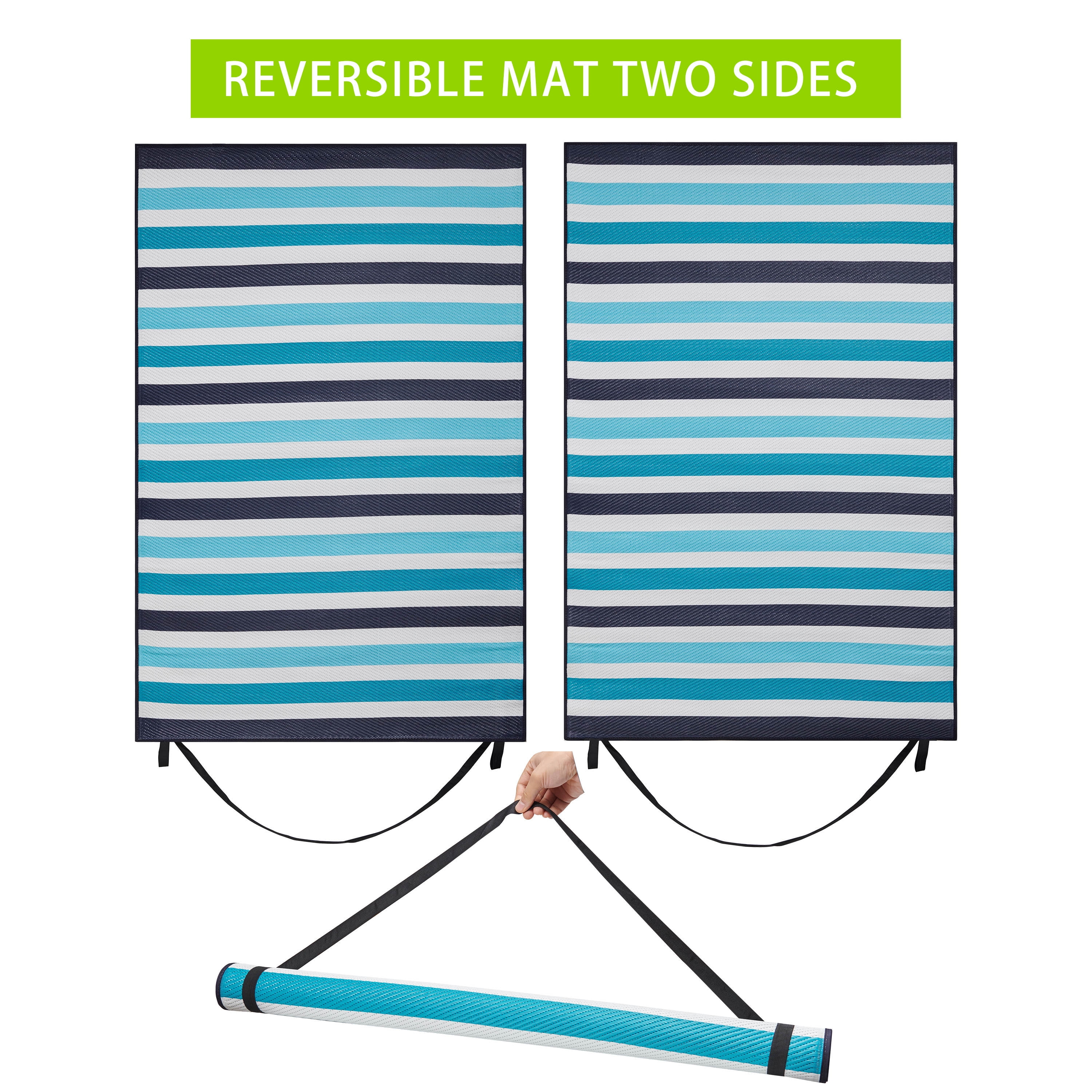 Mainstays 48"x72" ,100% Recycled Polypropylene, Outdoor Picnic, Camping Beach Mat Stripe -Lightweight Beach Mat