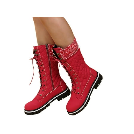 

Ritualay Ladies Lightweight Mid-Calf Boot Chunky Heel Winter Shoes Riding Outdoor Side Zip Red 5