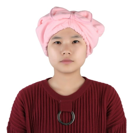 Unique BargainsWomen Bathroom Spa Microfiber Bowknot Decor Elastic Band Dry Hair Cap