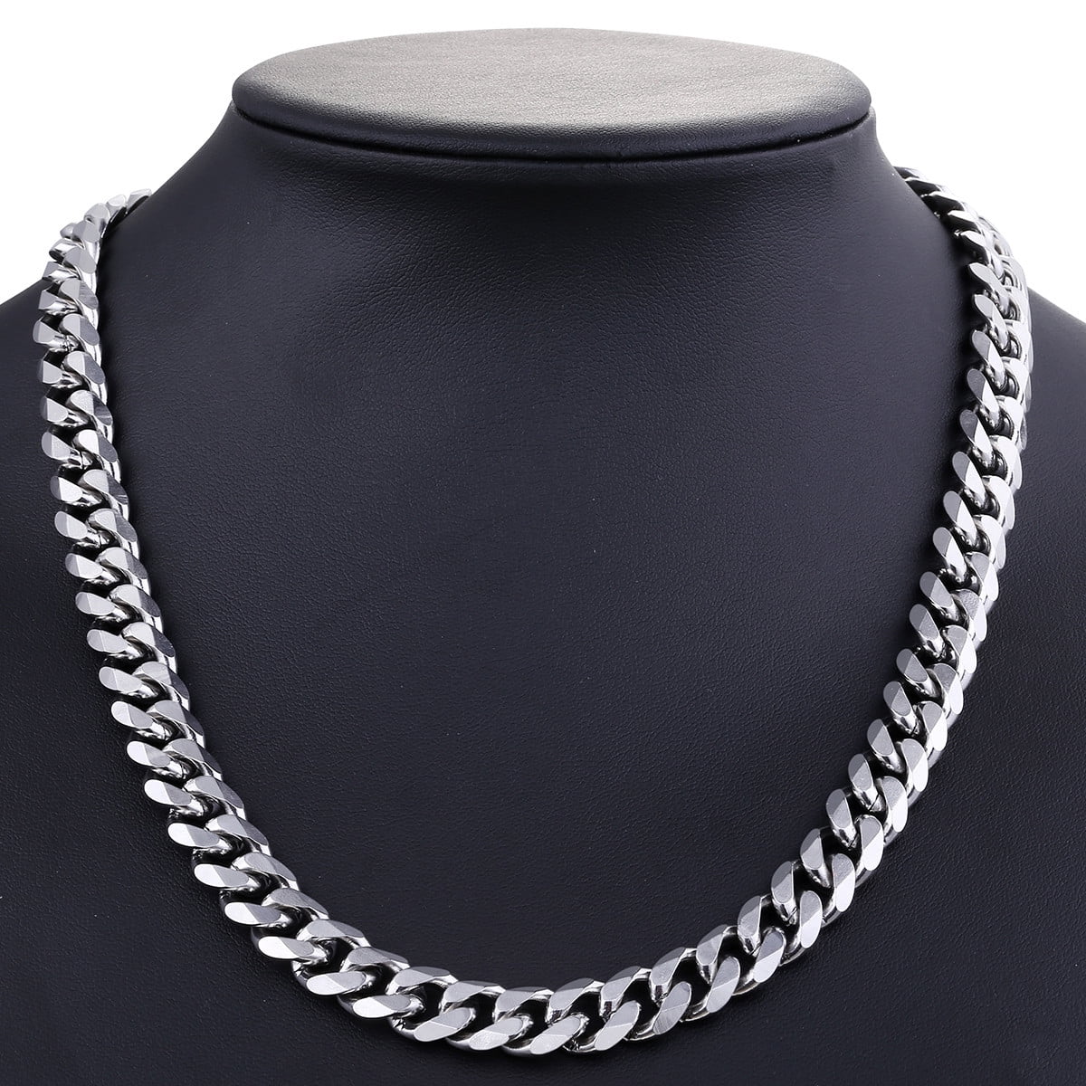 Hermah 11mm Silver Tone Stainless Steel Curb Cuban Necklace Mens Womens Chain 18-36inch