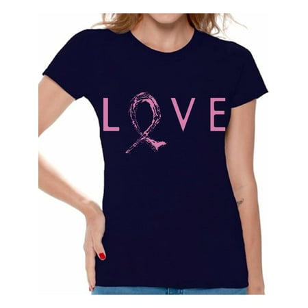 Awkward Styles Love Tshirt Breast Cancer Awareness Shirts for Women Pink Ribbon T Shirt Cancer Support Ribbon T-Shirt Pink Gifts Pink Ribbon Hope Shirt Gifts for Cancer Survivor Love Ribbon