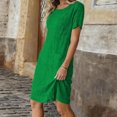 thumbnail image 4 of AUNVITO Women's Dress Solid Color Elegant Short Sleeve Round Neck with Pockets Casual Chic Style, 4 of 9