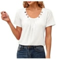 thumbnail image 1 of FAIWAD Womens Summer Tops Button Pleated Round Neck Blouses Casual Solid Short Sleeve Tunic Shirts, 1 of 3