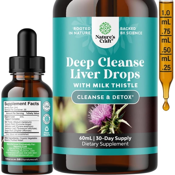 Natures Craft Deep Liver Cleanse, Detox & Repair with Milk Thistle Daily Liquid Drops, 60 ml