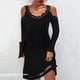 thumbnail image 2 of Mujeres Sexy sin tirantes cuello en V por encima de la rodilla encaje sólido costura manga larga Midi elegante pequeño negro vestidos de fiesta Fridja  NMB4524, 2 of 5