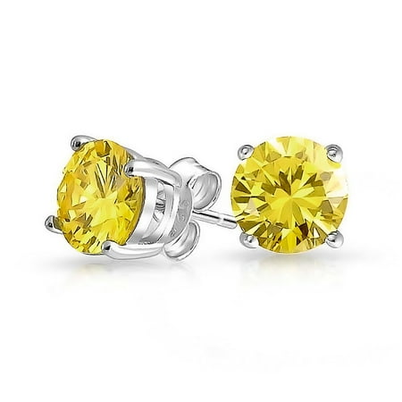 Bling Jewelry Round Cz Simulated Yellow Topaz November Birthstone Round Cz Simulated Yellow Topaz November Birthstone Stud Earrings 925 Silver 7mm