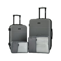 Wrangler 4 Piece Expandable Hardside Spinner Luggage Set with Packing Cubes, Sharkskin Grey