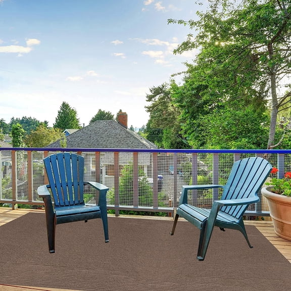 6' x 12' Soft and Durable Ribbed Pattern Indoor/Outdoor Area Rugs Lightweight and Flexible for Easy Cleaning and Transport. 100% PET Fiber (Color: Espresso)