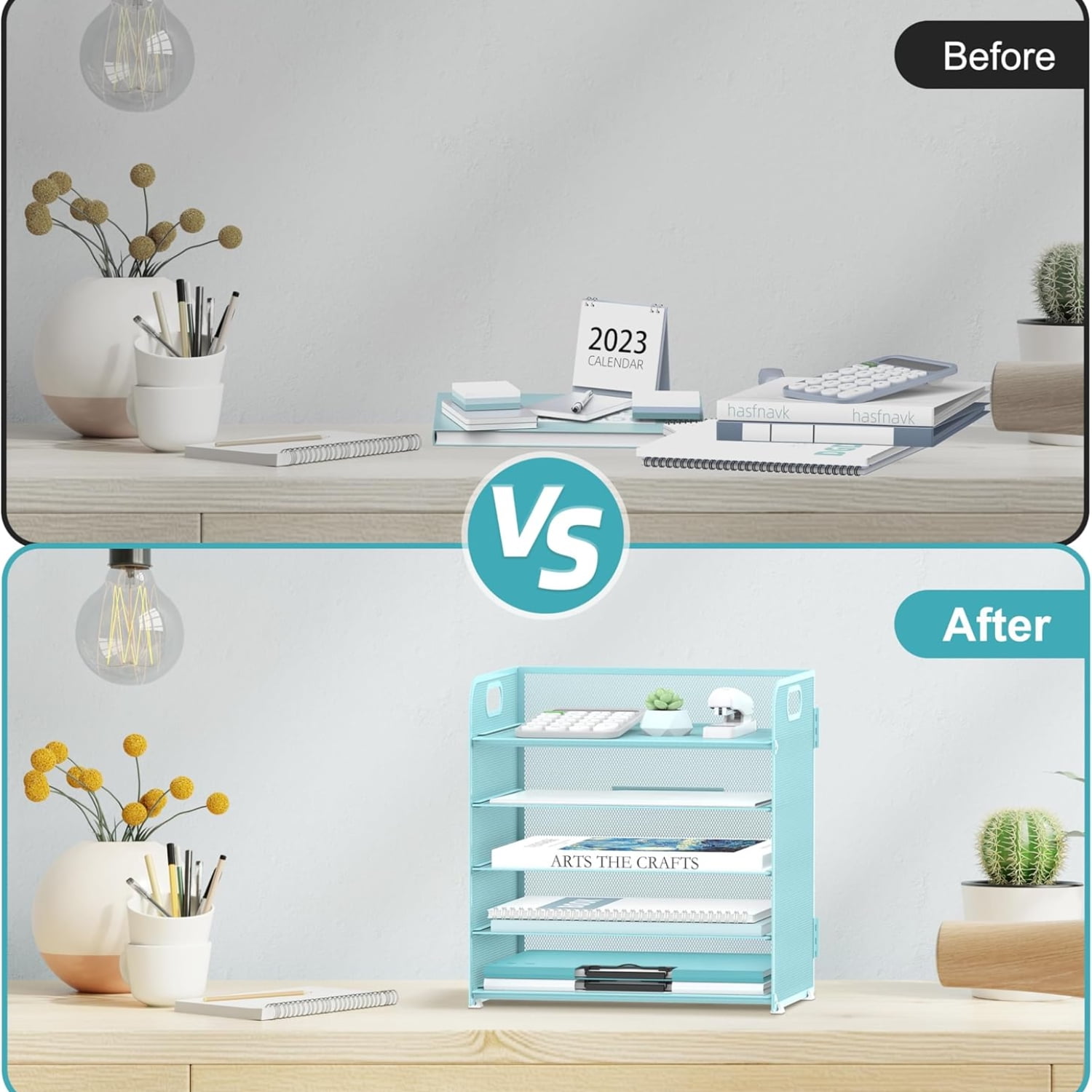 INTIGE 5-Tier Desk Organizer with Handle Mesh Desk File/Paper Organizer Letter Tray for Office