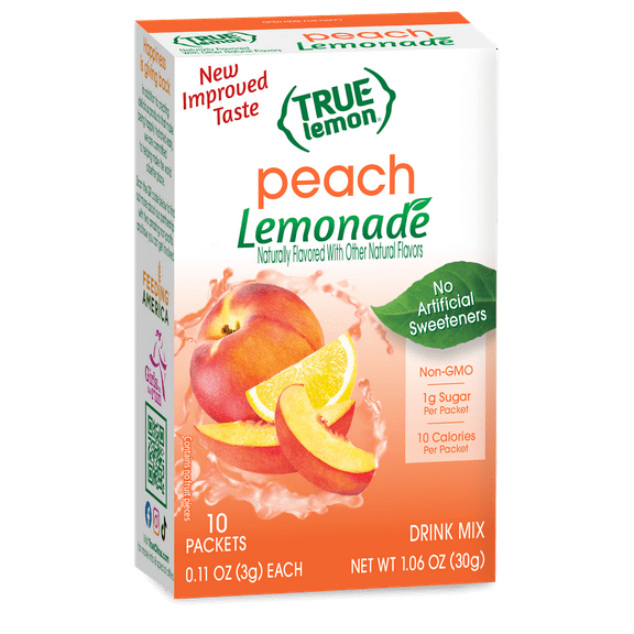 Pack of 12, True Citrus Peach Lemonade Drink Mix, 1.06 oz