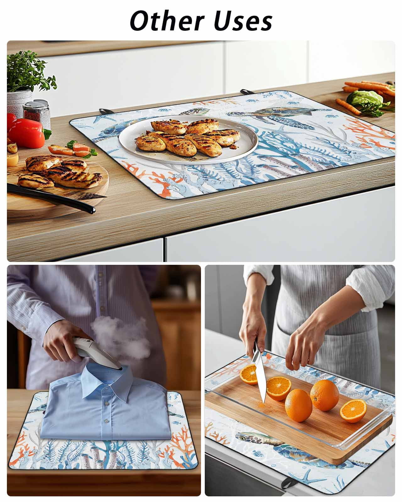 Stove Top Covers for Electric Stove, Ocean Turtle Glass Stovetop Cover Protector, Blue Coastal Coral Starfish Seagrass Induction Cooktop Protector Oven Mat for Kitchen Countertop 31"x24"