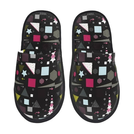 Balery Colorful Geometry Slient Indoor Furry Fleece Comfort House Shoes Soft Non-Slip Home Shoes Cotton slippers House Slippers-- Large