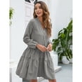 thumbnail image 3 of Yesfashion Women's Casual Plaid Dress Long Sleeve V Neck Button Down Ruffle Swing Pleated Short Mini Dress, 3 of 5