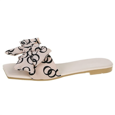 

Women\ s Flat Toe Slippers Sandals Low Flat Heel Bowknot Decor Summer Slide Shoes