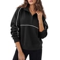 thumbnail image 2 of Womens Sweatshirts Casual Long Sleeve Half Zip Collared Zipper V Neck Loose Pullover Tops Fashion Outfits Clothes Black L, 2 of 6