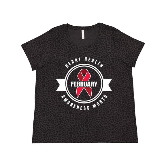 Inktastic Heart Health Awareness Month February with Red Ribbon Badge Women's Plus Size T-Shirt