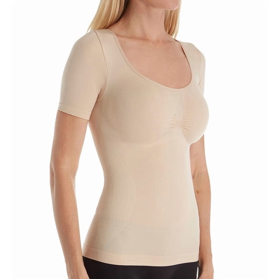 Women's MeMoi MSM-130 SlimMe Seamless Short Sleeve Shaping Top (Nude M)