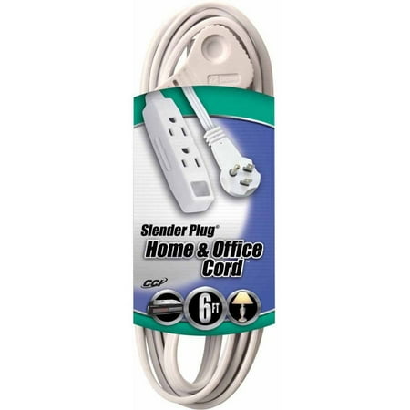 Coleman Cable 03517 Flat Plug Extension Cord, 16/3 Grounded with 3-Outlet Trinector Tap, 6'