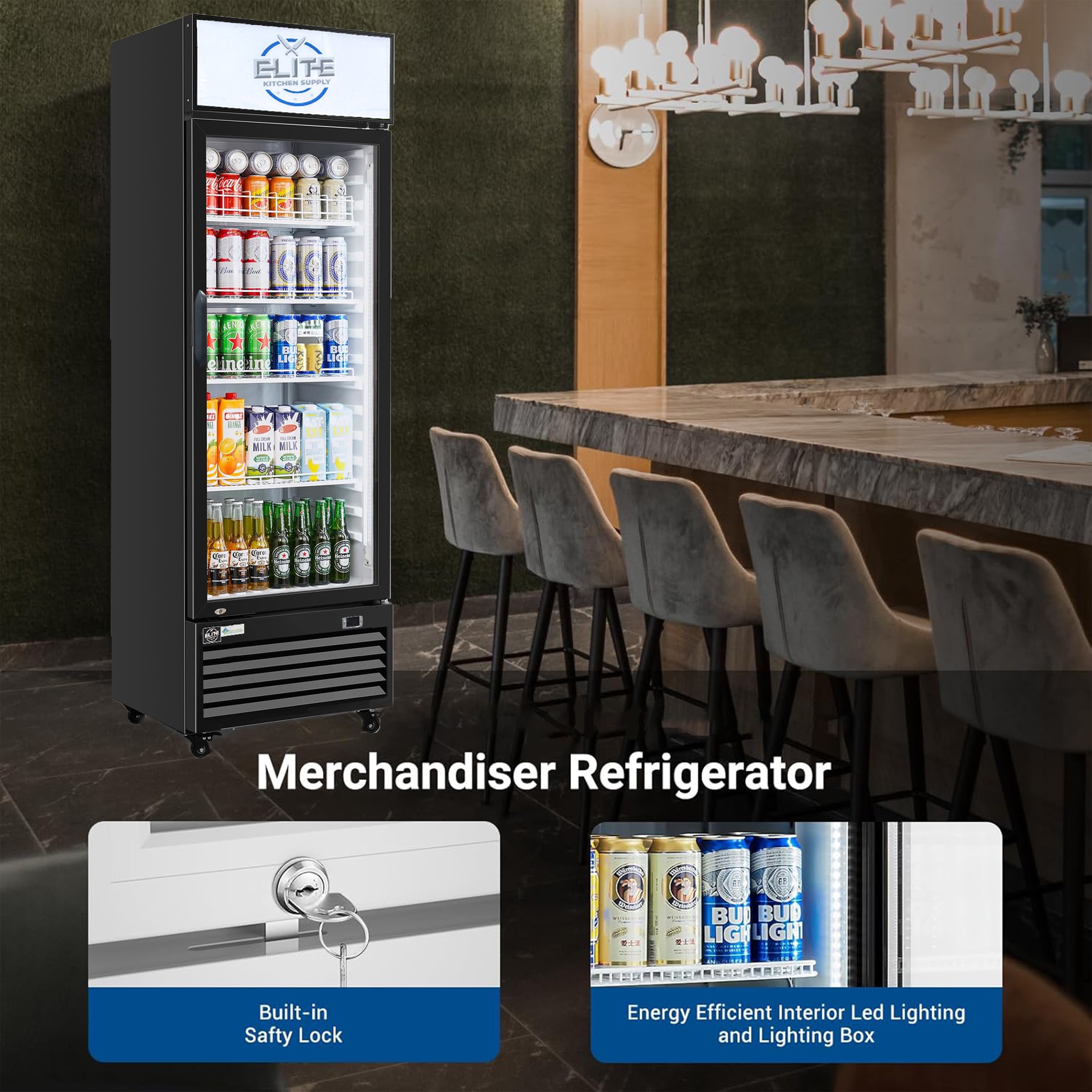 Elite Kitchen 25-Inch Commercial Glass Door Display Refrigerator, 14.72 Cu.Ft, NSF Refrigerator