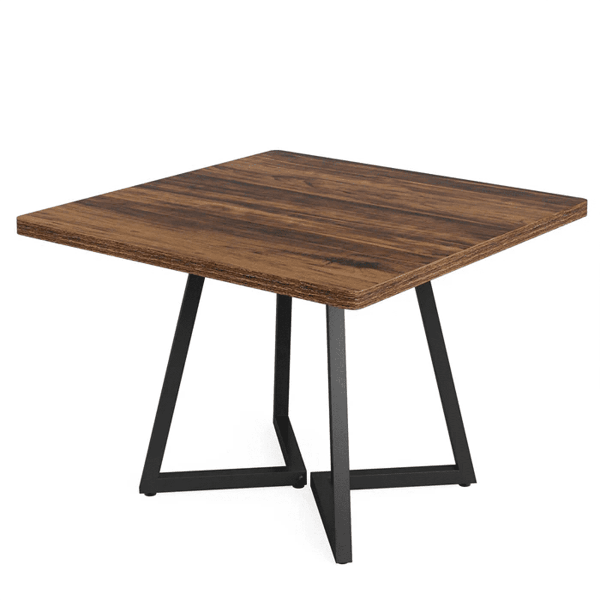 31.5 Inch Square Dining Table, Industrial Style Small Kitchen Table With Sturdy Metal Base, Space-Saving Dinner Table For 2-4 People, Brown Finish For Modern & Rustic Decor