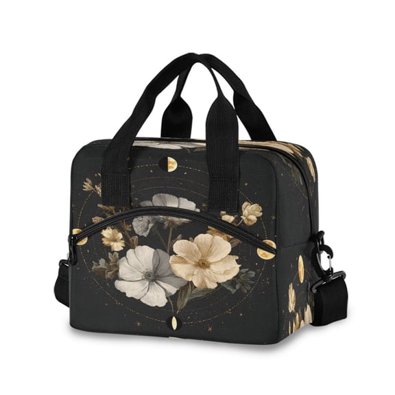 Insulated Crossbody Lunch Bag 10L Lunch Tote with Adjustable Shoulder Strap for Work Office Picnic Moon Phases with Flowers and Stars
