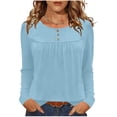 thumbnail image 2 of Camisas de Manga Corta para las Mujeres Casual Color Sólido Blusas Plisadas, Moda Cuello Redondo Tops de Verano para la Fiesta, 2 of 8