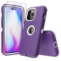 Xhy iPhone 14 Pro Max Case with Screen Protector Military Grade Heavy Duty Protection 3 in 1 Shockproof Armor Rugged Durable Detachable for iPhone 14 Pro Max 6.7 inch 2022 Phone - Purple White