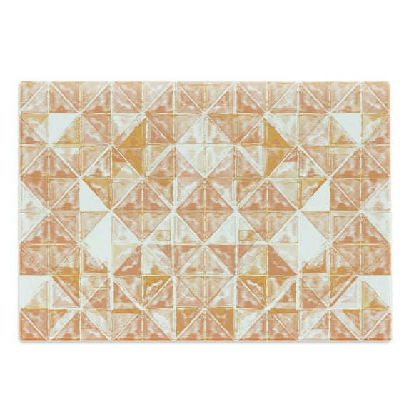Coral Cutting Board, Raster Based Pattern with Watercolor Triangular Grid Hand Drawn Geometric, Decorative Tempered Glass Cutting and Serving Board, Large Size, Coral Orange White, by Ambesonne