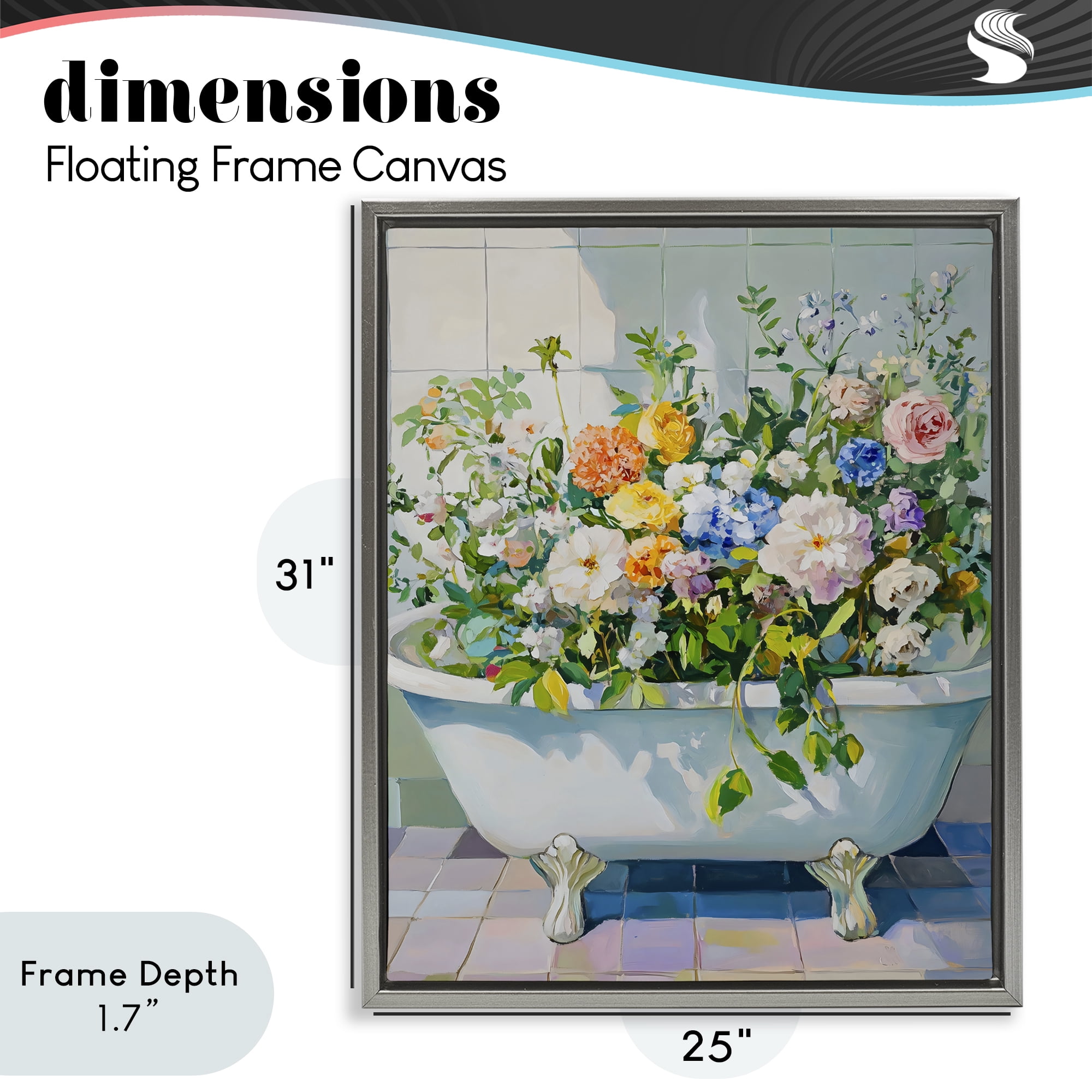 Stupell Industries Vintage Bathtub Bouquet Overgrowth Gray Framed Floater Canvas Wall Art, design by The Prints Vibe