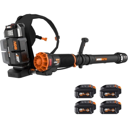 WORX - Nitro 80V LEAFJET Cordless Backpack Leaf Blower, 800 CFM - 150 MPH (4 x 5.0 Ah Batteries & 1 Basecamp Charger Included) - Black