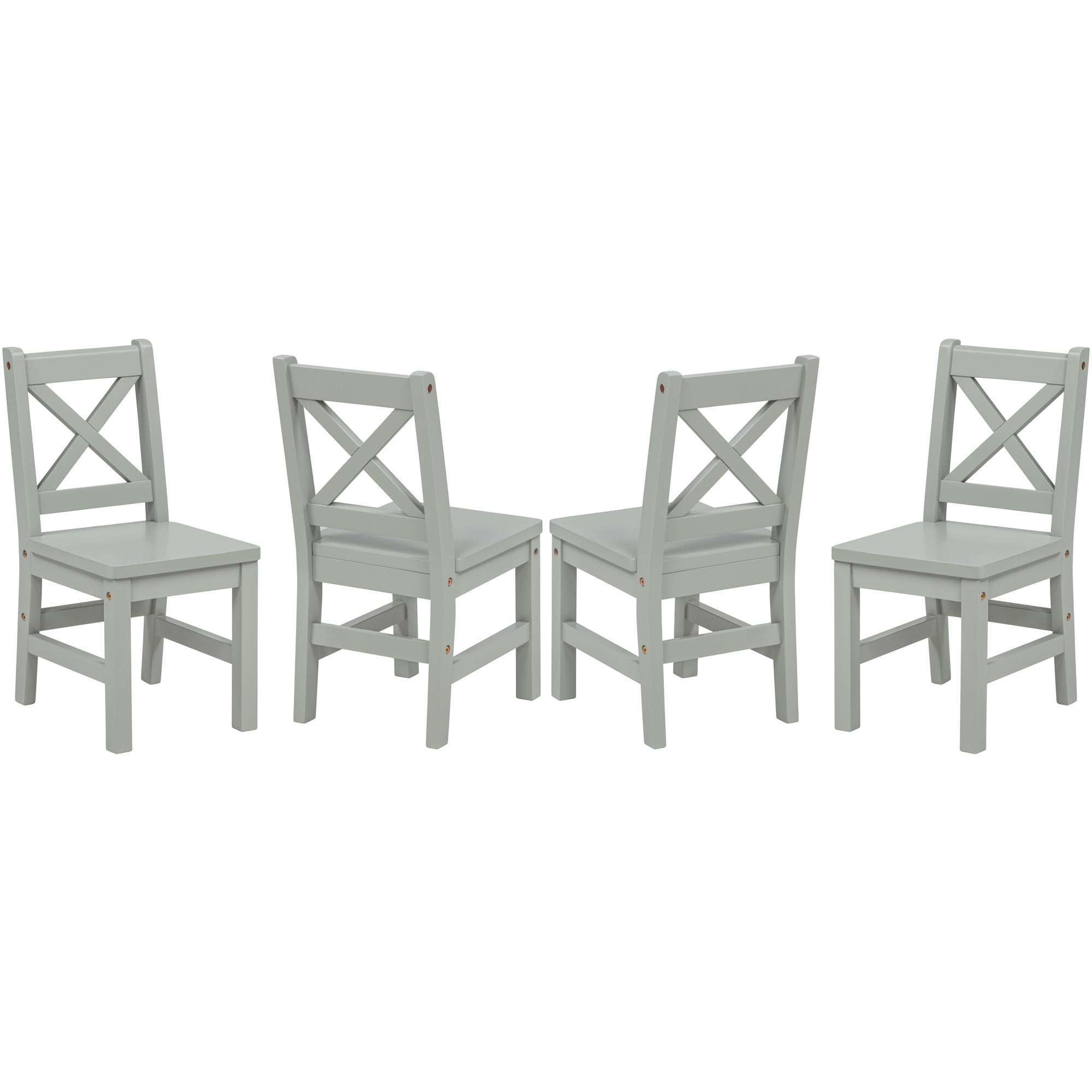 eHemco Solid Hard Wood Kids Table and X-Back Chairs Set (4 Chairs Included), Sage Green, 5 Piece Set