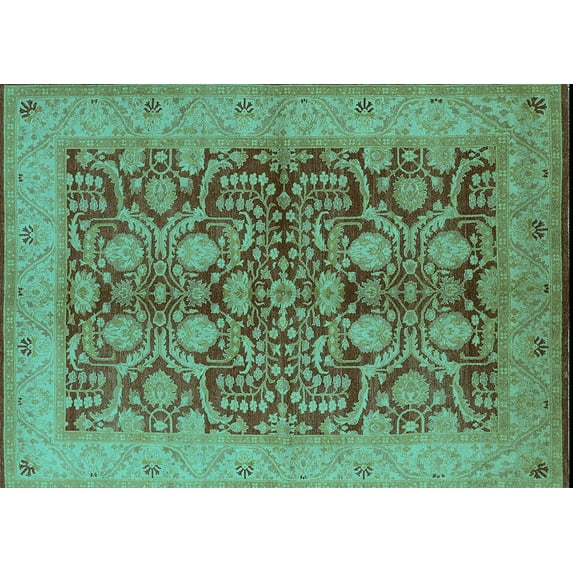 Ahgly Company Indoor Rectangle Oriental Turquoise Blue Industrial Area Rugs, 7' x 10'