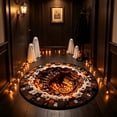 thumbnail image 3 of XIA0LE Halloween Pumpkin Village Optical Illusion Round Rug, 24in Spiral Staircase Fake Deep Hole Visual Floor Mat, Skull Ghost Spider Web Lantern Non-Slip Bath Mat For Fall Home Decor (G), 3 of 6