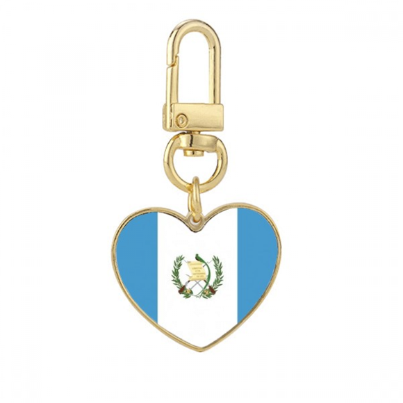 Guatemala National Flag North America Country Gold Heart Keychain Metal Keyring Holder