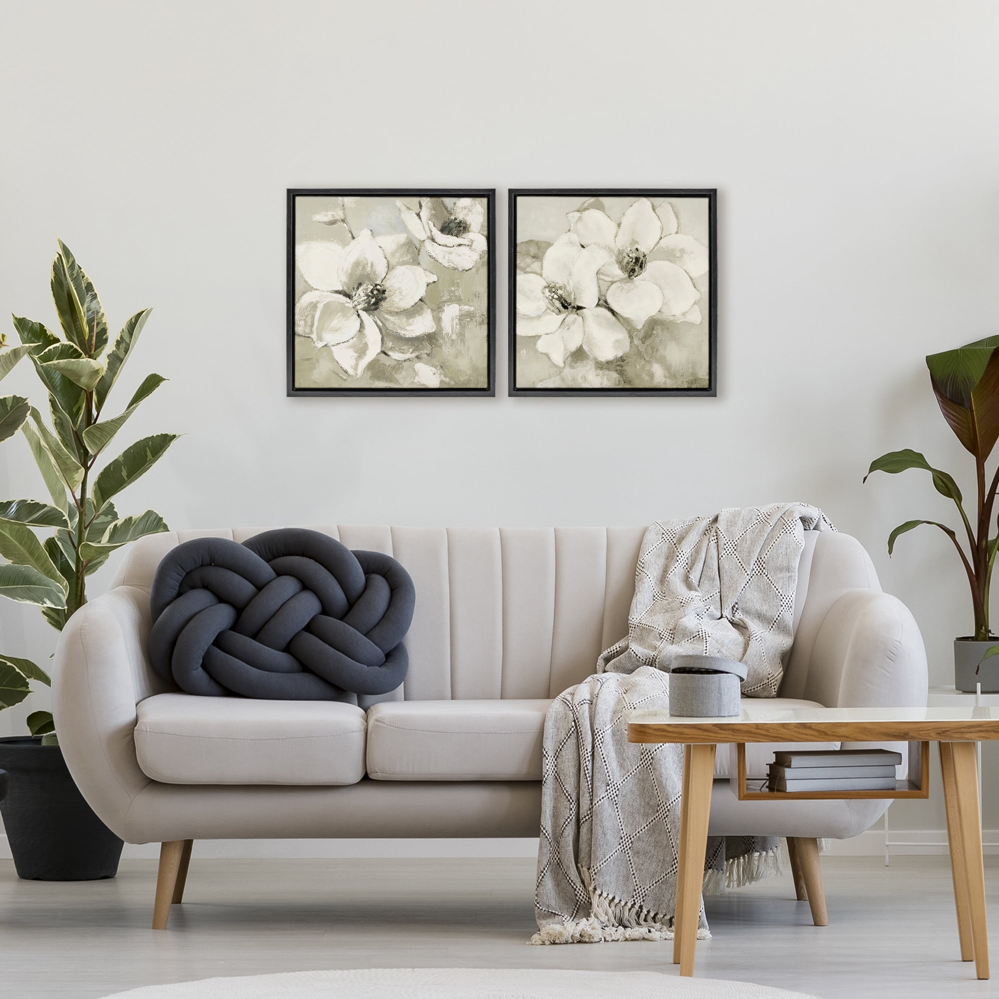 Stupell Industries Beige Magnolias after Rain 2 Piece Black Framed Floater Canvas Set, design by Lanie Loreth