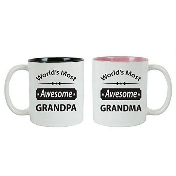 CustomGiftsNow World's Most Awesome Grandpa/Grandma Ceramic Coffee Mugs Bundle - Great for for Dad, Mom