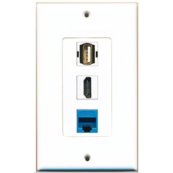RiteAV - 1 Port HDMI 1 USB A-A 1 Cat5e Ethernet Blue Wall Plate Decorative
