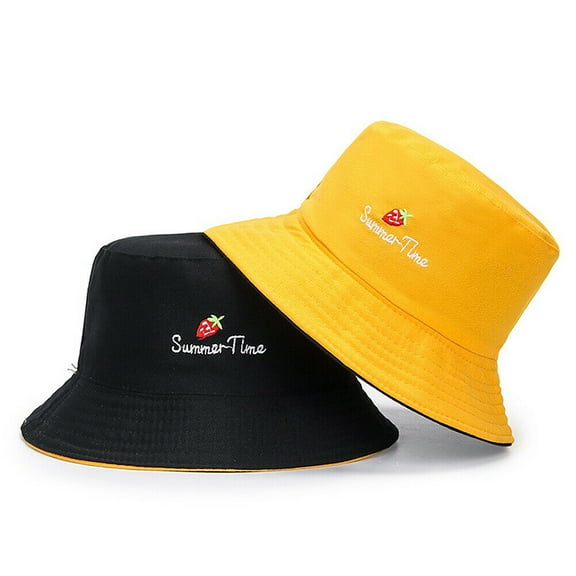 Double-sided Bucket Hat Fisherman's Cap Men Women Embroidery Pattern Cotton