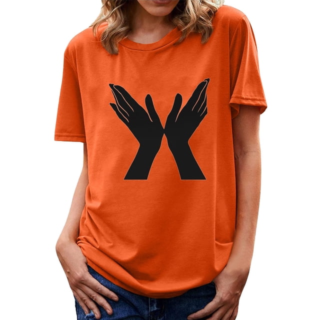 Fiudx Ofertas Relámpago Camiseta de Manga Corta con Cuello Redondo y Estampado Superior para Mujer Camiseta/Camisa de Cuello Redondo de Manga Corta