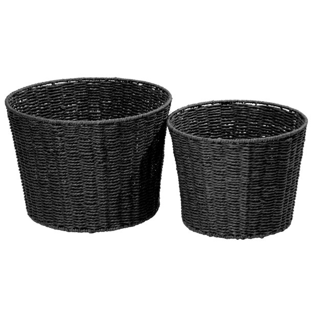 Mainstays Round Paper Rope Basket, Set of 2, Black
