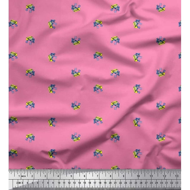 Soimoi Polyester Crepe Fabric Frog Animal Print Sewing Fabric Yard 42 Inch Wide