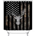 thumbnail image 2 of 4PCS Camo Shower Curtain Set, Vintage Black and White American Flag Woodland Elk Moose Bear Wildlife Animal Hunting Lodge Rustic Cabin Country Bathroom Decor, Non-slip Bath Mat, Deer Head, 2 of 3