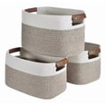 thumbnail image 1 of Juego de 3 Cestas de Almacenamiento Tejidas con Cuerda de Algodón en Forma de Cubo, Ideales para Organizar Estanterías y Armarios - Decorativas y con Asas de Cuero Desmontables (3 Pcs), 1 of 6